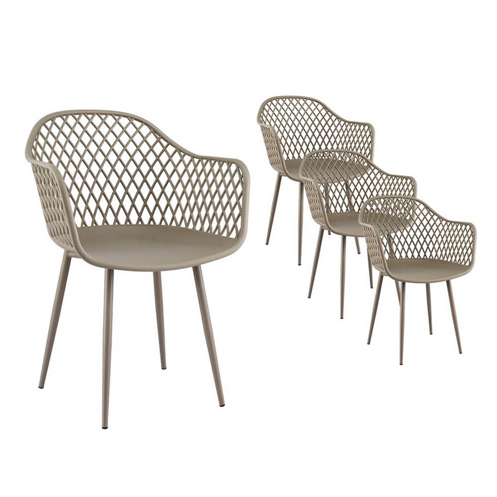 Aira | Plastic UV-Resistant Black Coffee Outdoor Dining Chairs With Arms | Set Of 4 | Coffee