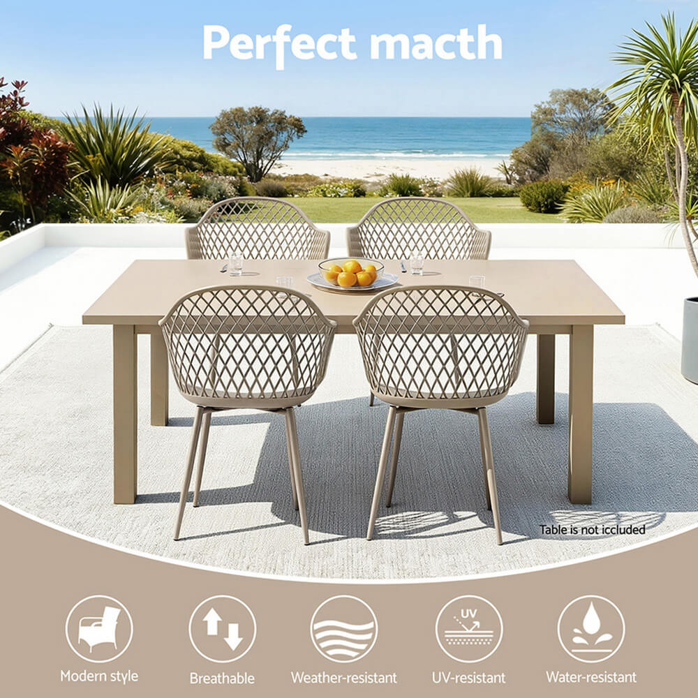 Aira | Plastic UV-Resistant Black Coffee Outdoor Dining Chairs With Arms | Set Of 4 | Coffee