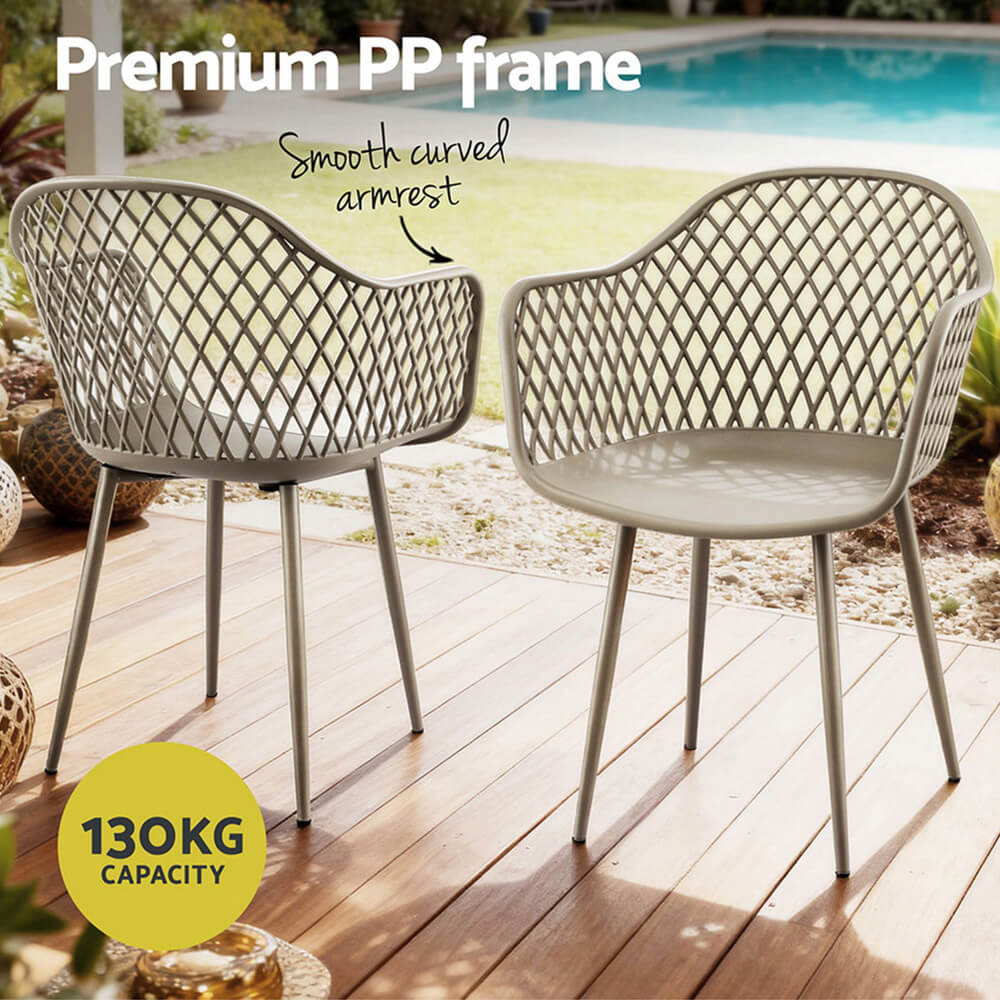 Aira | Plastic UV-Resistant Black Coffee Outdoor Dining Chairs With Arms | Set Of 4 | Coffee