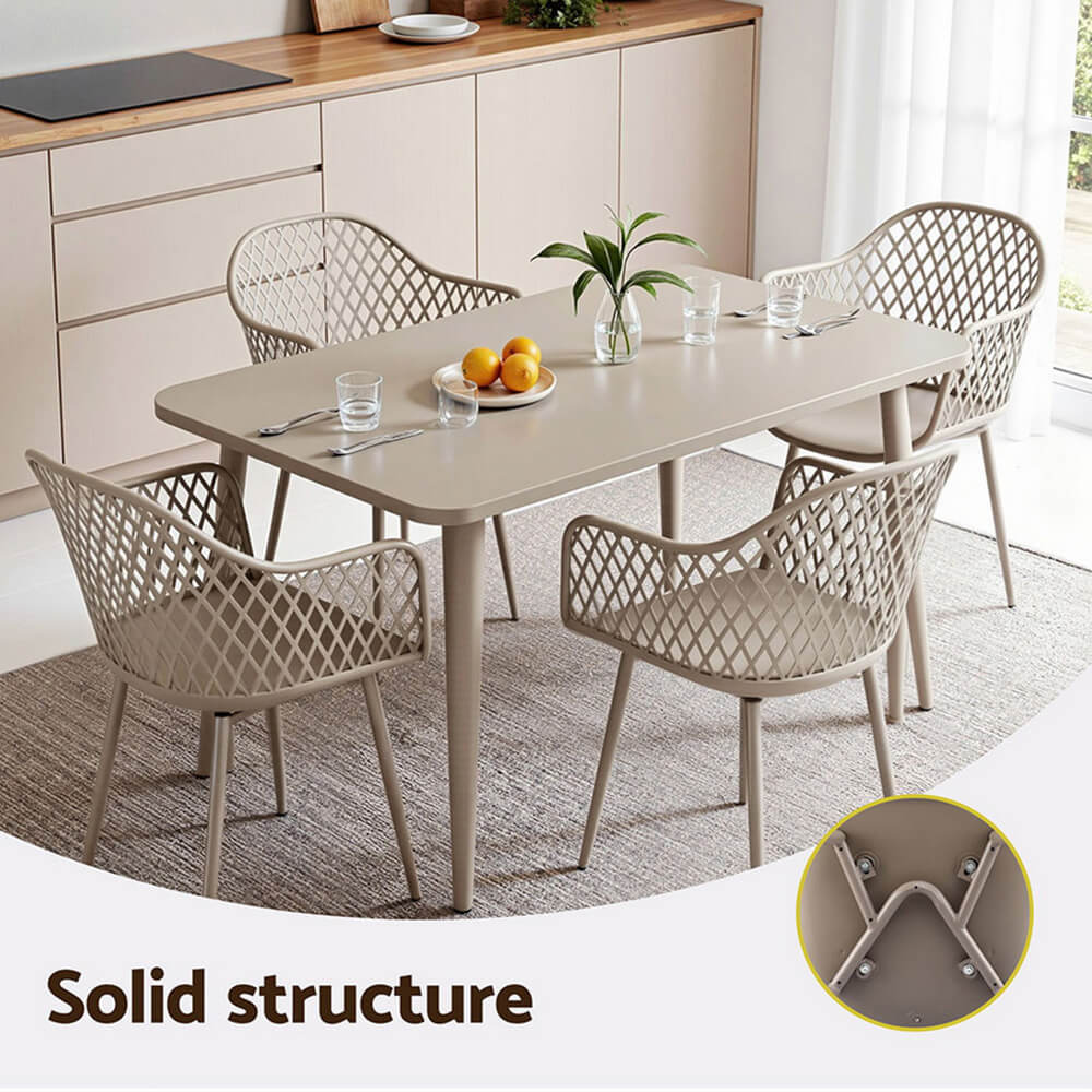 Aira | Plastic UV-Resistant Black Coffee Outdoor Dining Chairs With Arms | Set Of 4 | Coffee