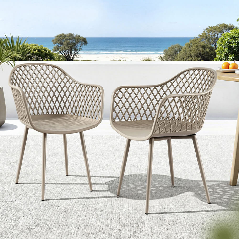 Aira | Plastic UV-Resistant Black Coffee Outdoor Dining Chairs With Arms | Set Of 4 | Coffee
