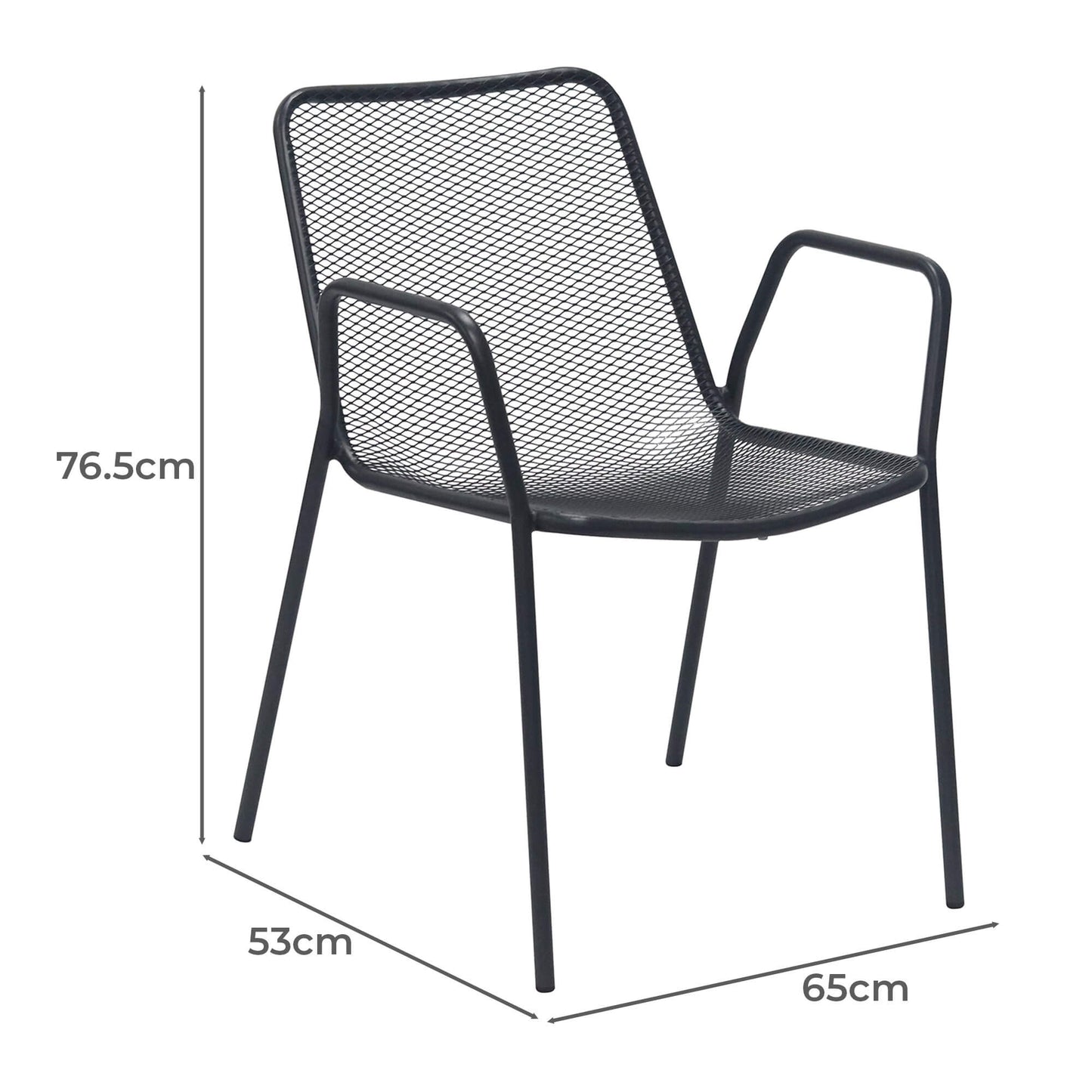 Akeno | Modern Metal Black Outdoor Dining Chairs With Arms | Black