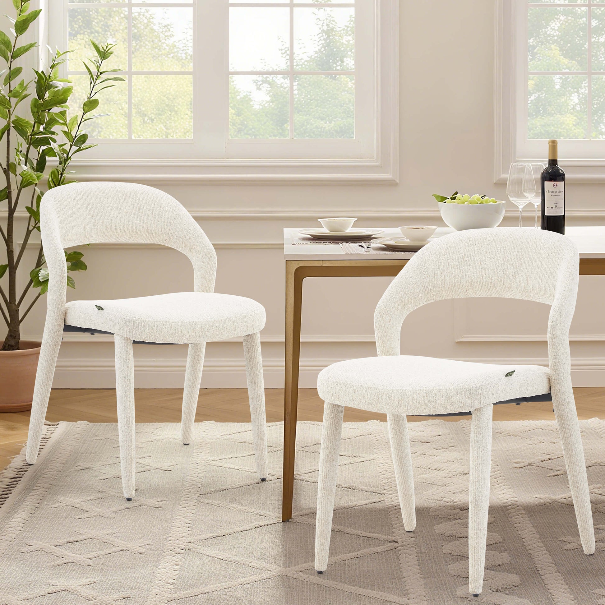 Akira | Modern Stone Beige Fabric Dining Chairs | Set Of 2 | Beige