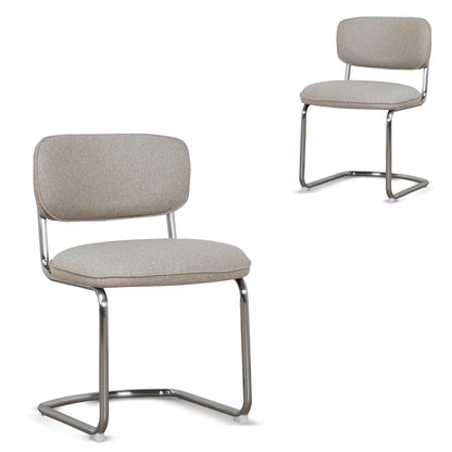 Alexander | Modern Metal Beige Coconut Stripe Dining Chairs | Set Of 2 | Beige