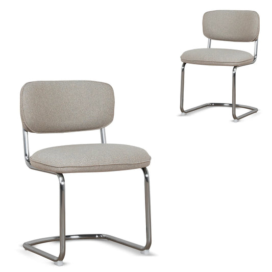 Alexander | Modern Metal Beige Coconut Stripe Dining Chairs | Set Of 2 | Beige