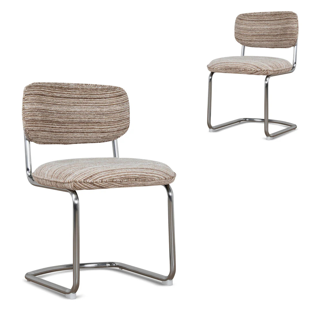 Alexander | Modern Metal Beige Coconut Stripe Dining Chairs | Set Of 2 | Coconut