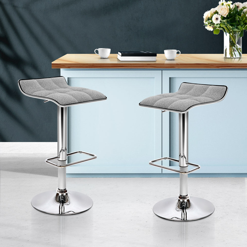 Alka | Contemporary Padded Swivel Metal Grey Bar Stools | Set Of 2