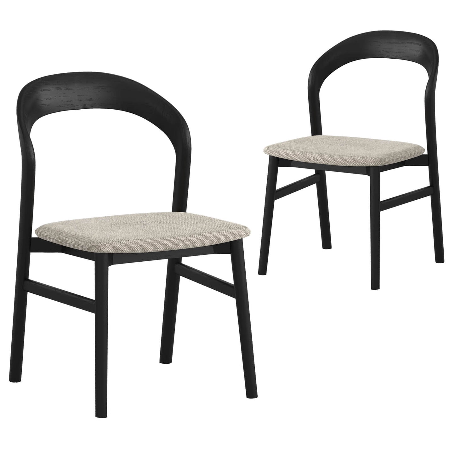 Alpine | Natural Black Scandinavian Style Upholstered Wooden Dining Chairs | Set Of 2 | Black Grey
