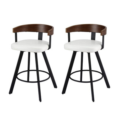 Alto | Modern Metal Swivel Counter Walnut Bentwood White PU Leather Bar Stools | White