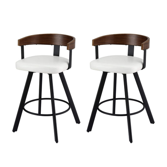 Alto | Modern Metal Swivel Counter Walnut Bentwood White PU Leather Bar Stools | White
