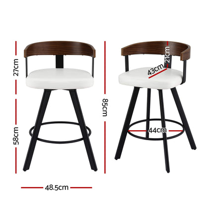 Alto | Modern Metal Swivel Counter Walnut Bentwood White PU Leather Bar Stools | White