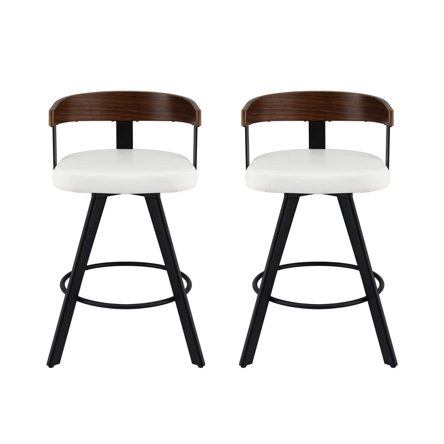 Alto | Modern Metal Swivel Counter Walnut Bentwood White PU Leather Bar Stools | White