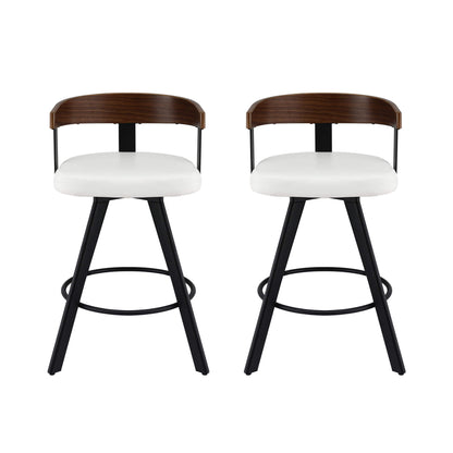 Alto | Modern Metal Swivel Counter Walnut Bentwood White PU Leather Bar Stools | White