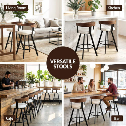 Alto | Modern Metal Swivel Counter Walnut Bentwood White PU Leather Bar Stools | White