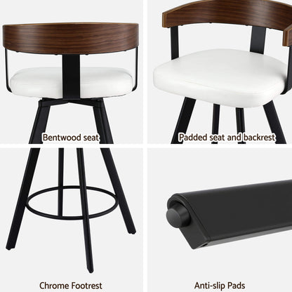 Alto | Modern Metal Swivel Counter Walnut Bentwood White PU Leather Bar Stools | White
