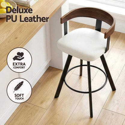 Alto | Modern Metal Swivel Counter Walnut Bentwood White PU Leather Bar Stools | White