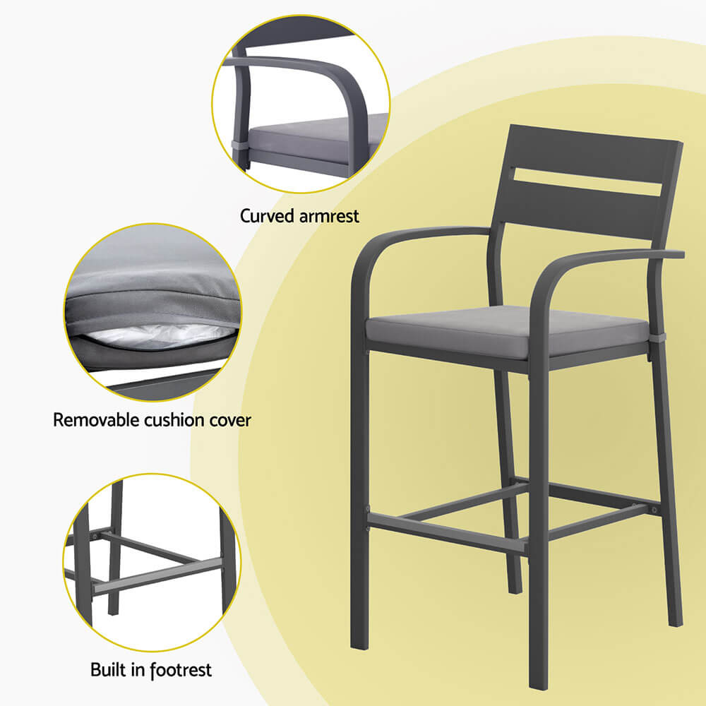 Alton | Modern Black White Metal Indoor Outdoor Bar Stool Set | Black