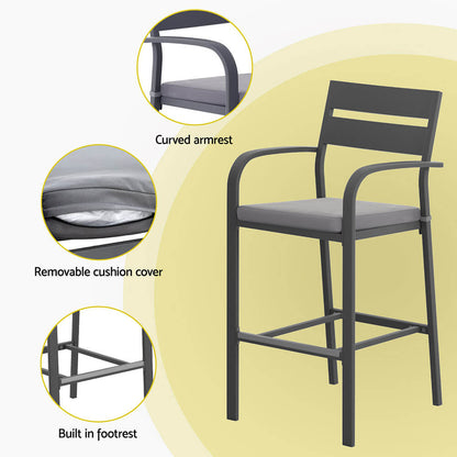 Alton | Modern Black White Metal Indoor Outdoor Bar Stool Set | Black