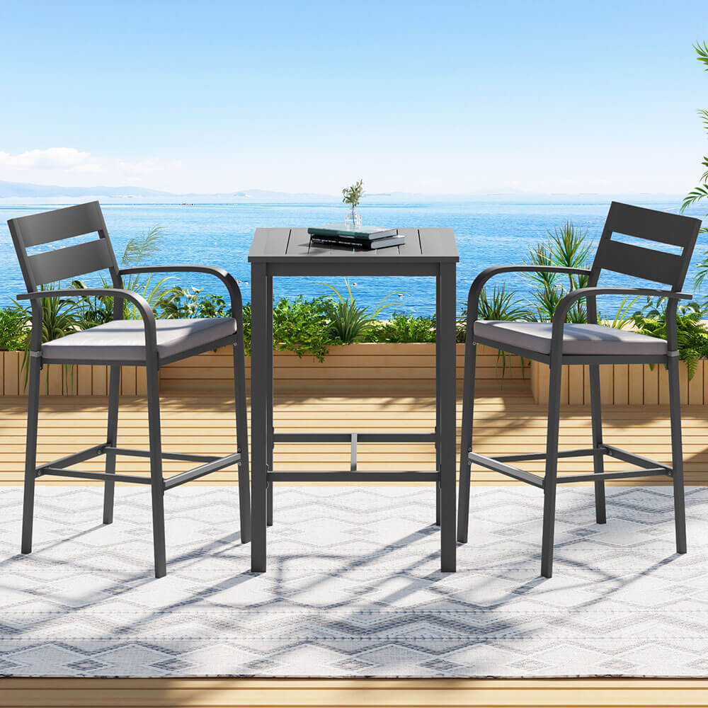 Alton | Modern Black White Metal Indoor Outdoor Bar Stool Set | Black