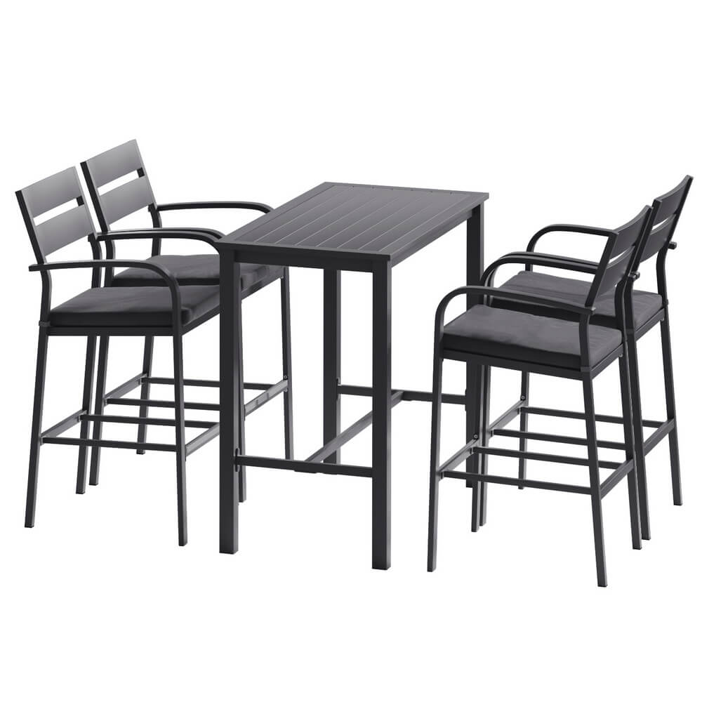 Alton | Modern Dark Grey White Metal Indoor Outdoor Bar Stool Set | 4 Seater | Dark Grey