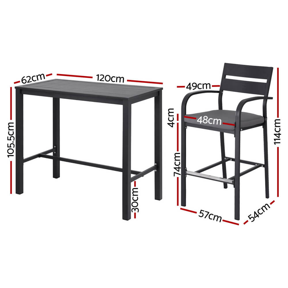 Alton | Modern Dark Grey White Metal Indoor Outdoor Bar Stool Set | 4 Seater | Dark Grey