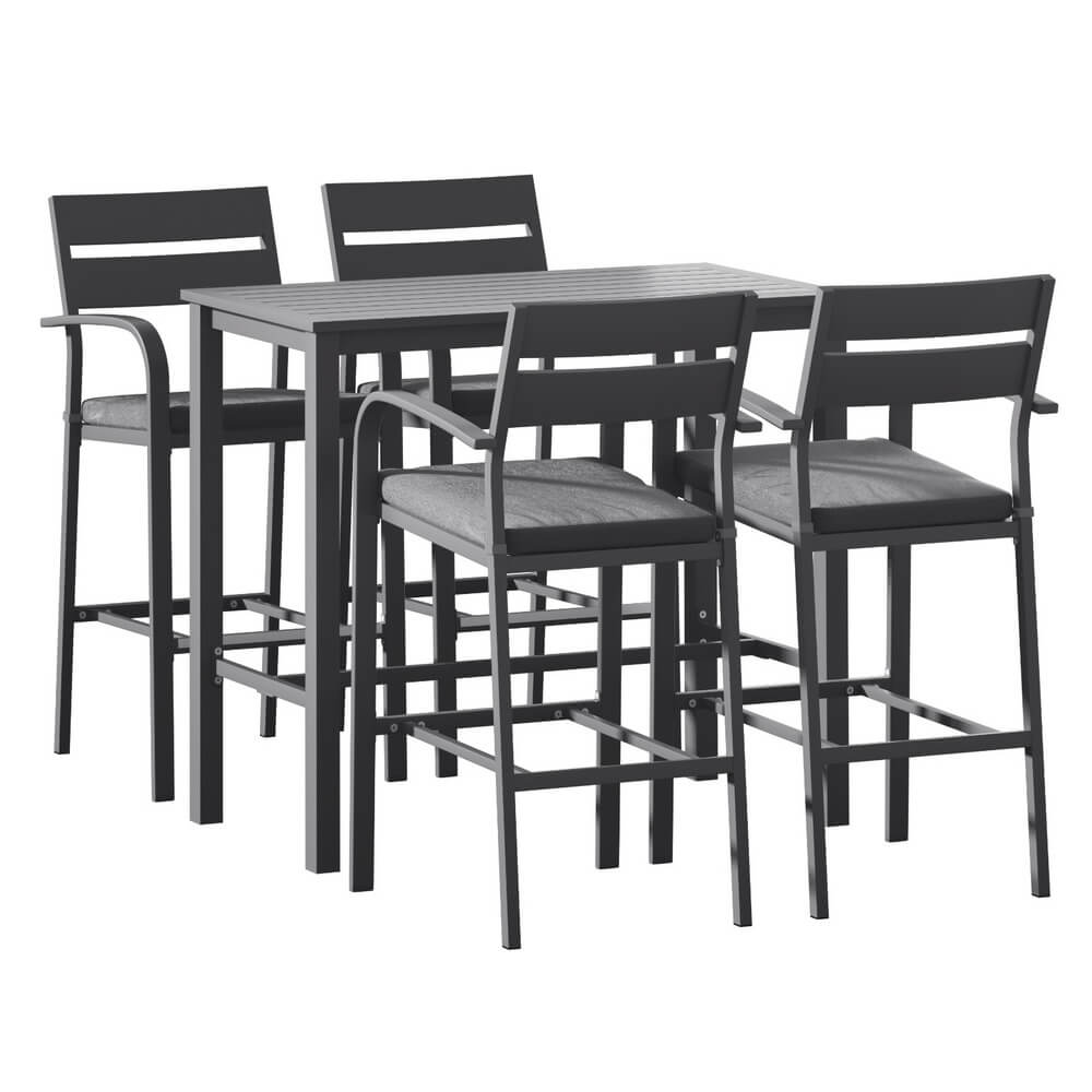 Alton | Modern Dark Grey White Metal Indoor Outdoor Bar Stool Set | 4 Seater | Dark Grey