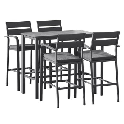 Alton | Modern Dark Grey White Metal Indoor Outdoor Bar Stool Set | 4 Seater | Dark Grey