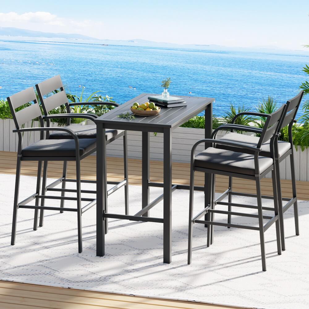 Alton | Modern Dark Grey White Metal Indoor Outdoor Bar Stool Set | 4 Seater | Dark Grey