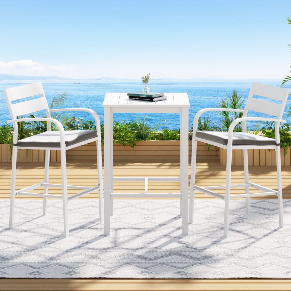 Alton | Modern Black White Metal Indoor Outdoor Bar Stool Set | White