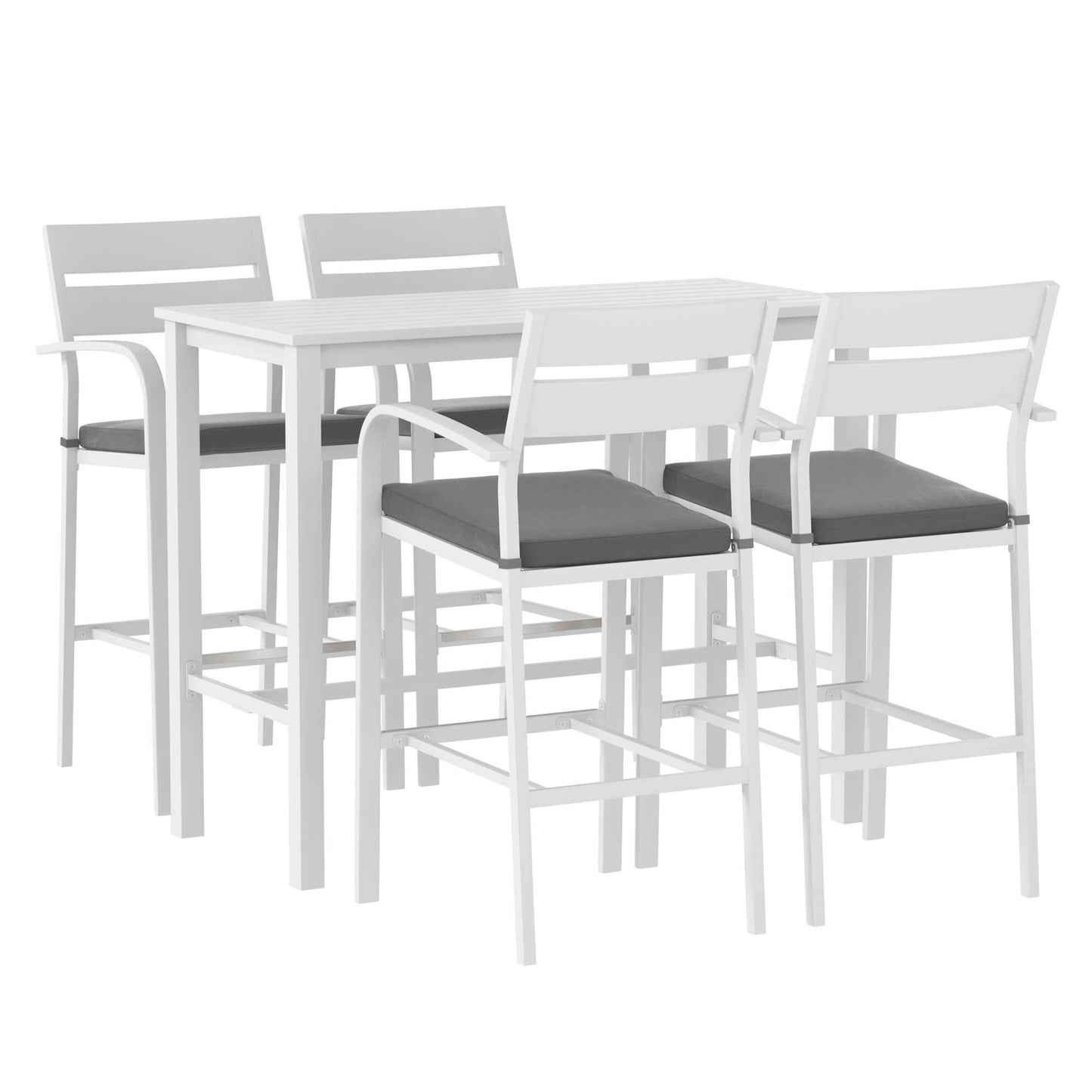 Alton | Modern Dark Grey White Metal Indoor Outdoor Bar Stool Set | 4 Seater | White