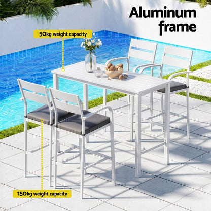 Alton | Modern Dark Grey White Metal Indoor Outdoor Bar Stool Set | 4 Seater | White