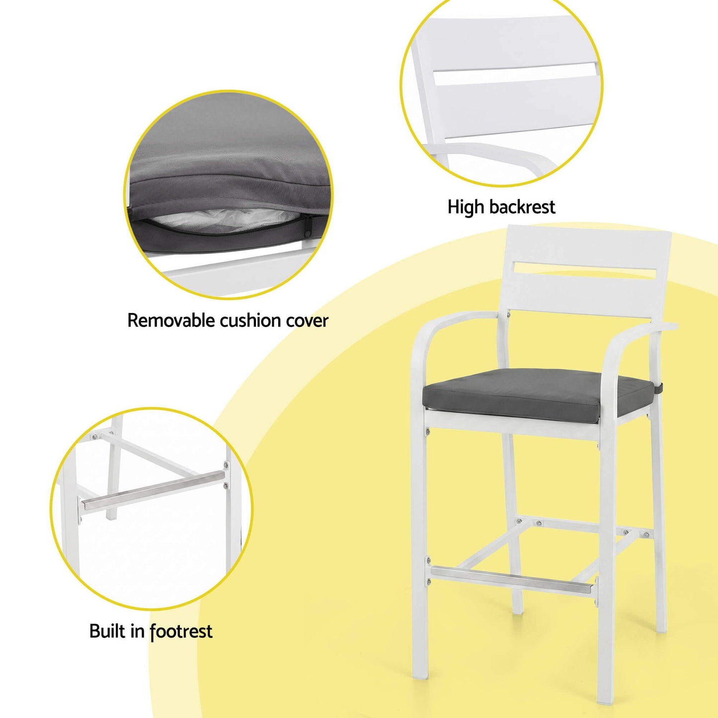 Alton | Modern Dark Grey White Metal Indoor Outdoor Bar Stool Set | 4 Seater | White