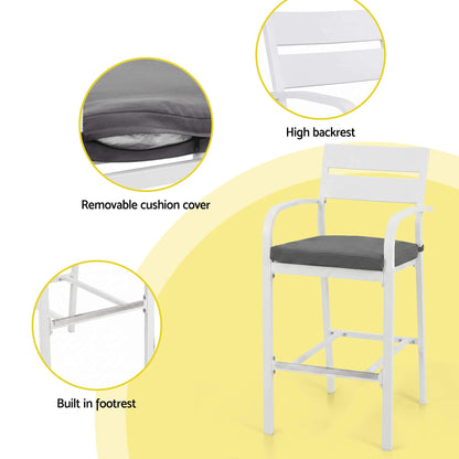 Alton | Modern Dark Grey White Metal Indoor Outdoor Bar Stool Set | 4 Seater | White