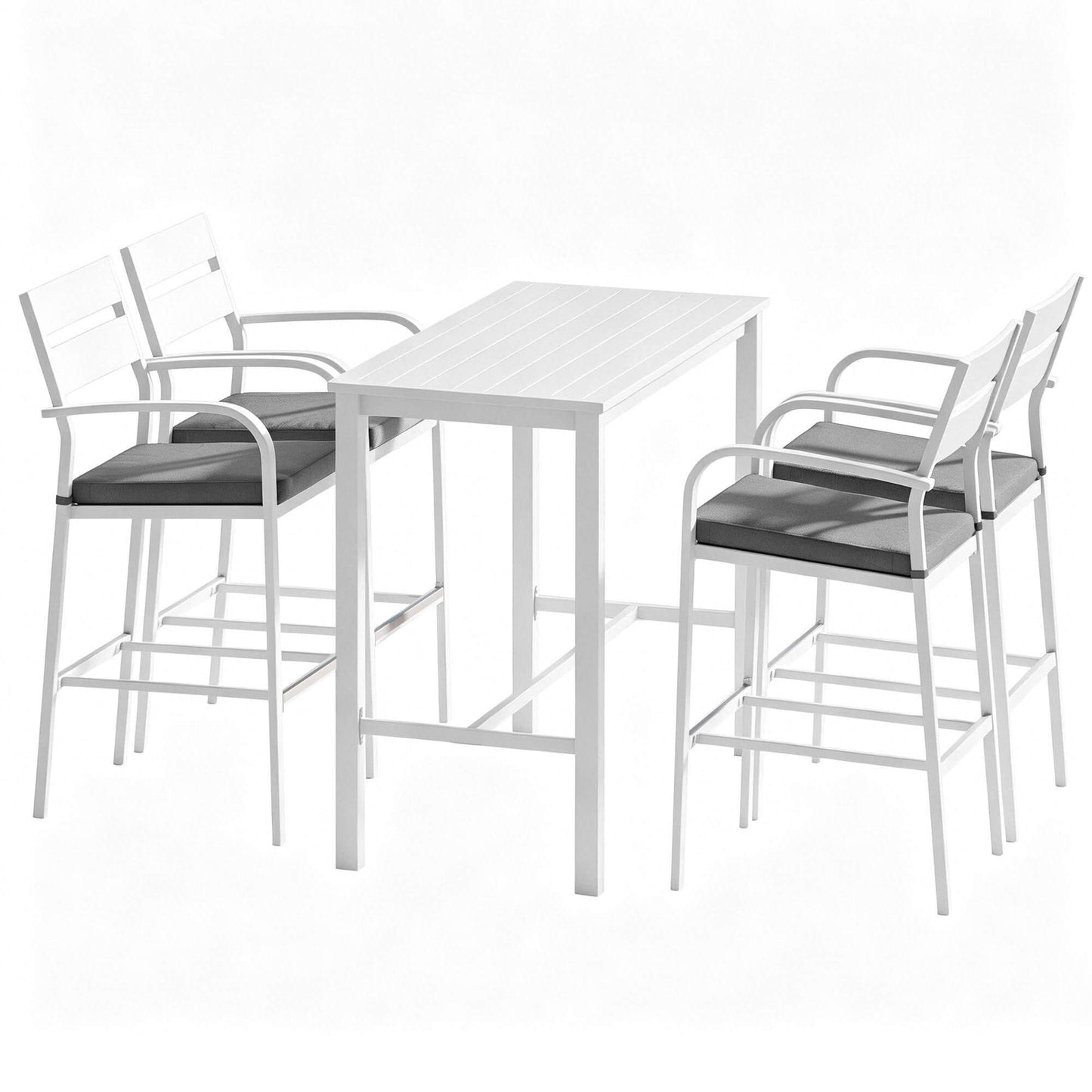 Alton | Modern Dark Grey White Metal Indoor Outdoor Bar Stool Set | 4 Seater | White