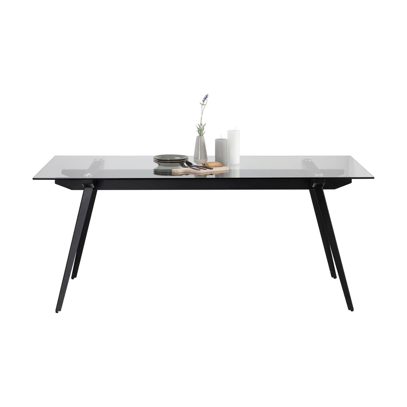 Alvie | Black Metal 180cm Glass Rectangular Dining Table | Black