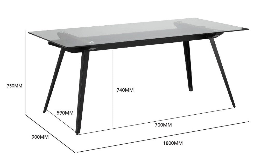 Alvie | Black Metal 180cm Glass Rectangular Dining Table | Black