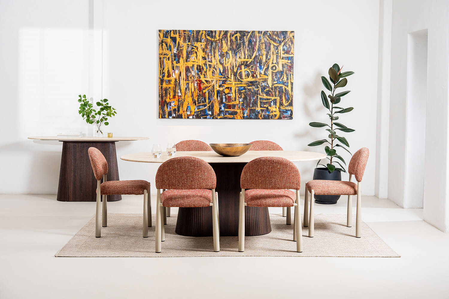 Amalfi Coastal Modern Metal Autumn Fabric Dining Chairs | Sunset