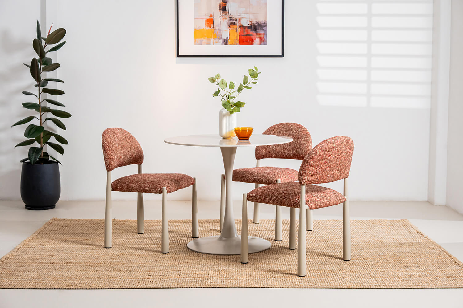 Amalfi Coastal Modern Metal Autumn Fabric Dining Chairs | Sunset