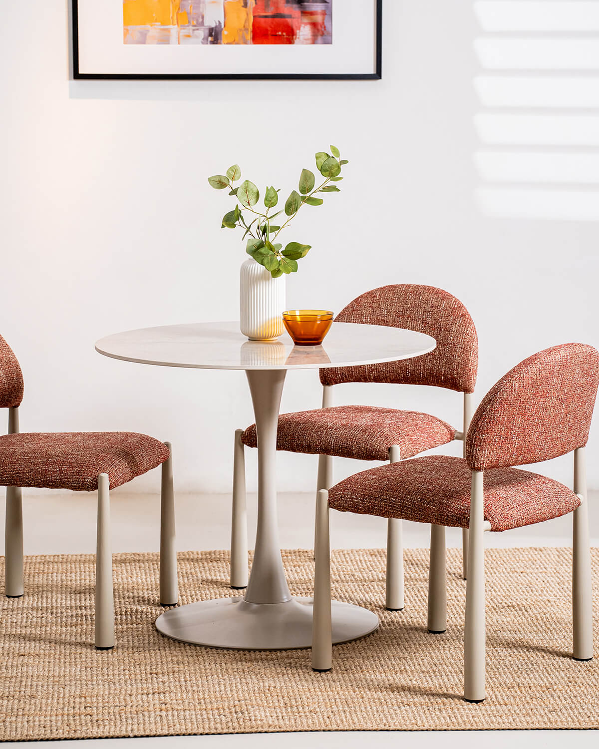 Amalfi Coastal Modern Metal Autumn Fabric Dining Chairs | Sunset