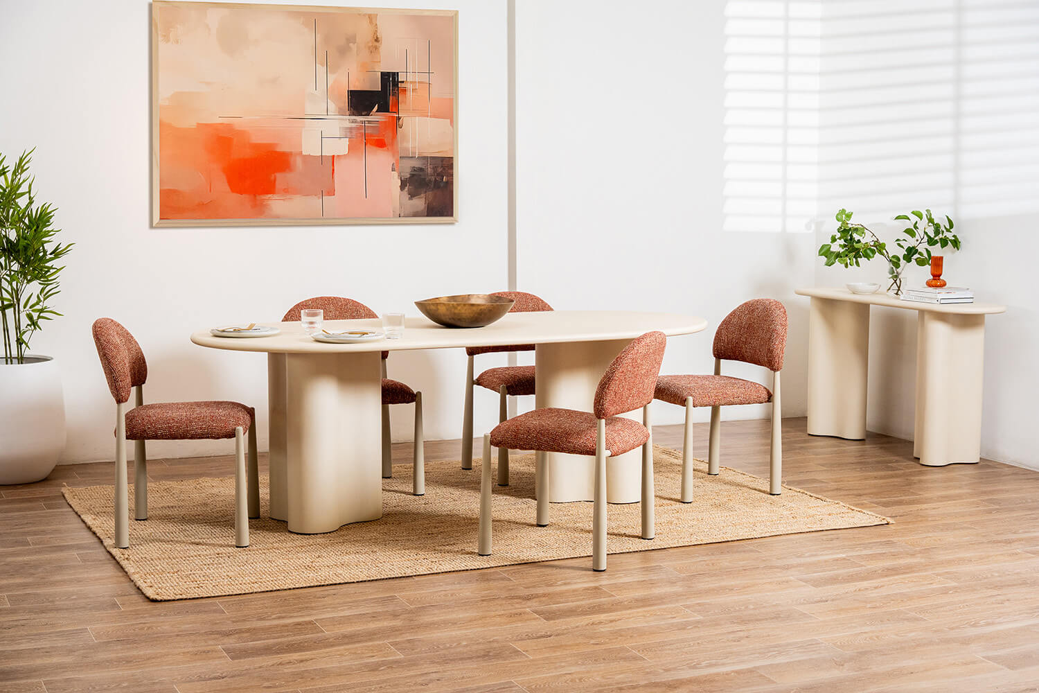 Amalfi Coastal Modern Metal Autumn Fabric Dining Chairs | Sunset