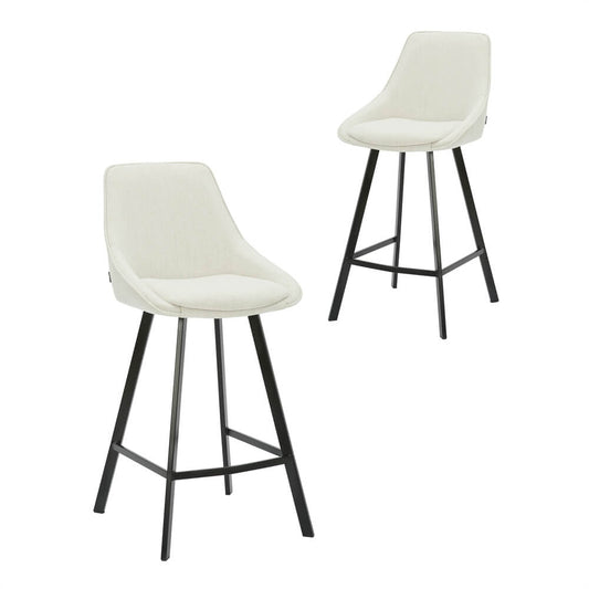 Amberley | Contemporary Metal White Sand Fabric Bar Stools | Set Of 2 | Sand