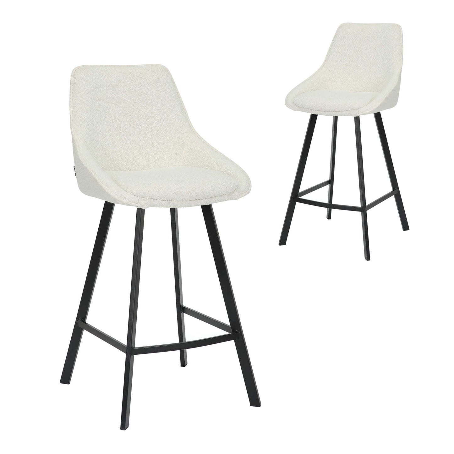 Amberley | Contemporary Metal White Sand Fabric Bar Stools | Set Of 2 | White