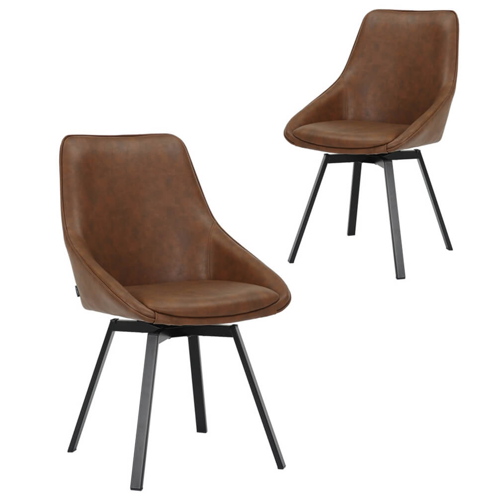 Amberley | Contemporary Swivel PU Leather Dining Chairs | Set Of 2 | Tan