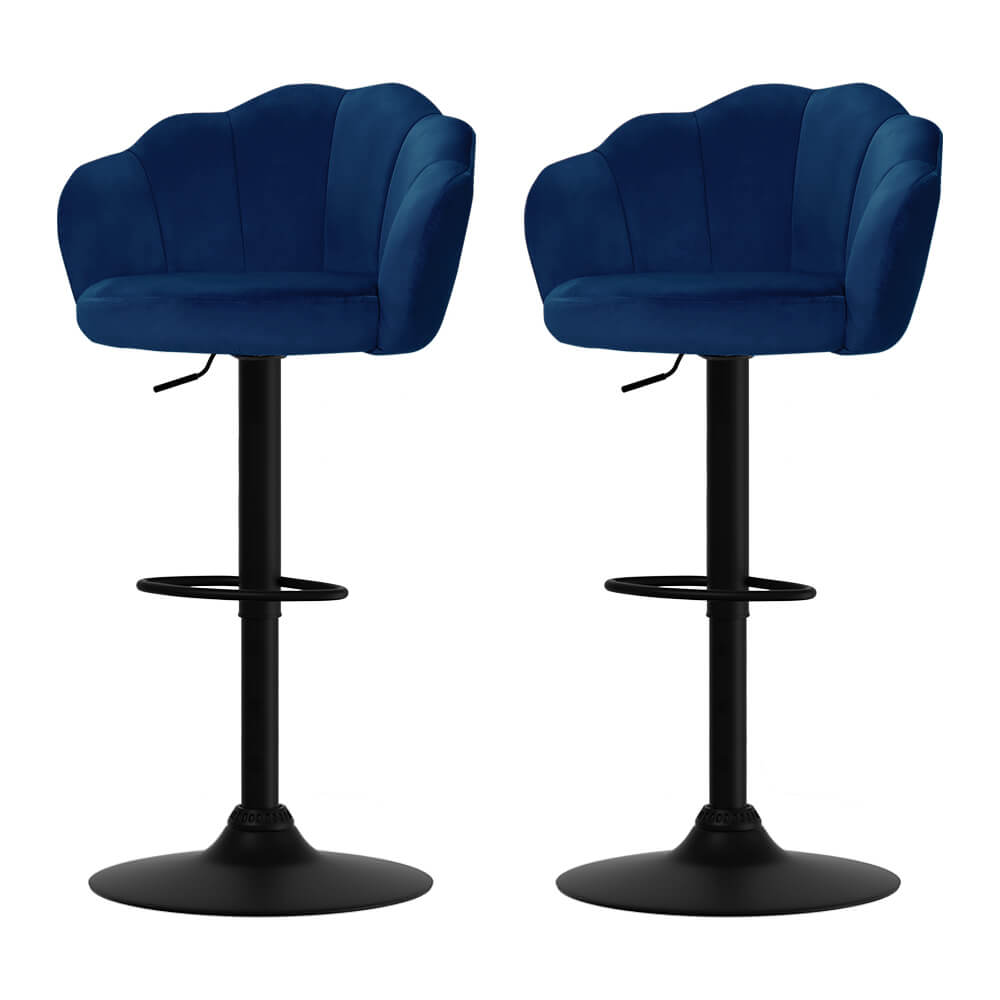 Ambrose | Modern Metal Velvet Swivel Bar Stools | Set Of 2 | Blue