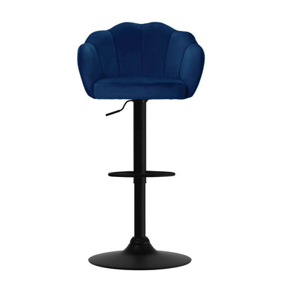 Ambrose | Modern Metal Velvet Swivel Bar Stools | Set Of 2 | Blue