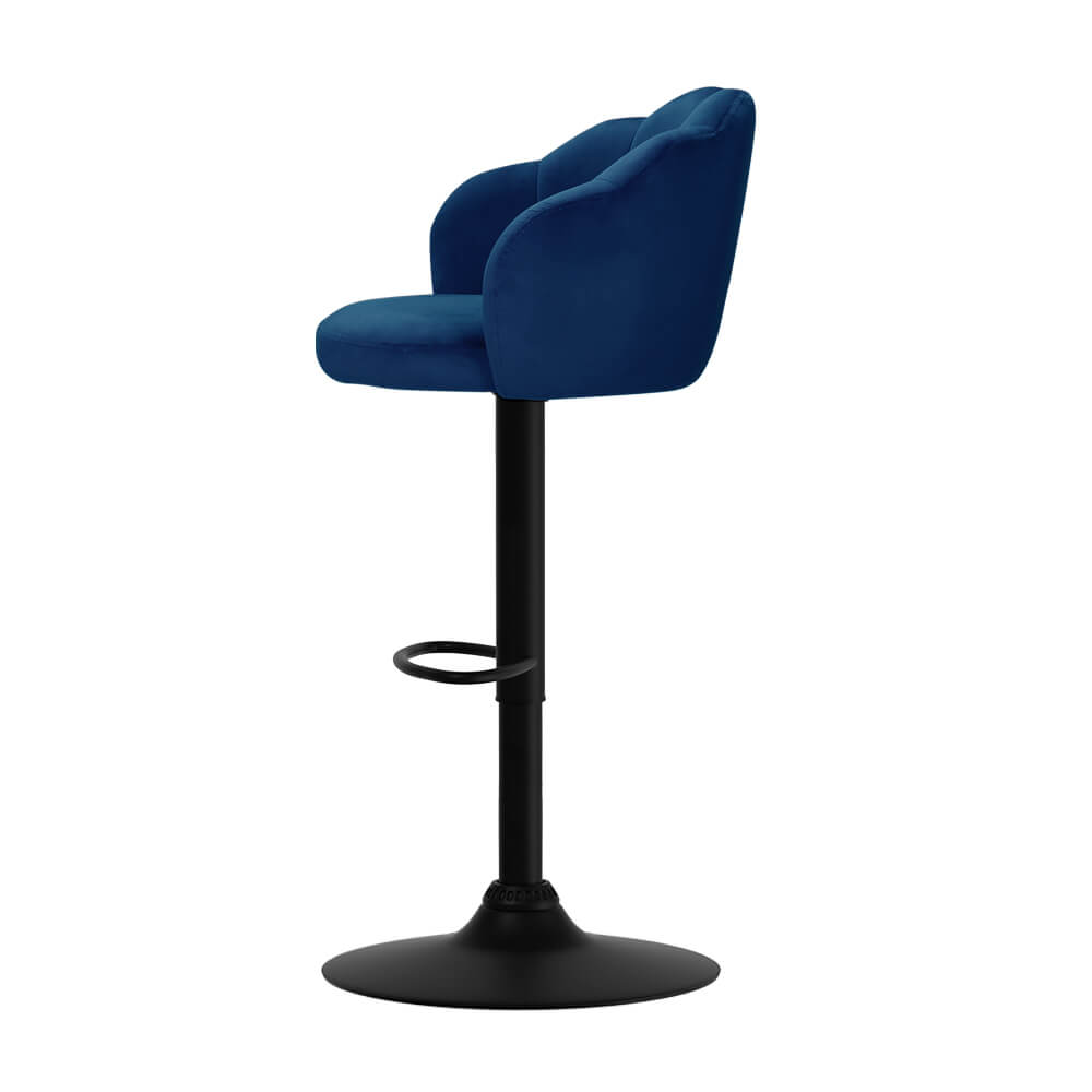 Ambrose | Modern Metal Velvet Swivel Bar Stools | Set Of 2 | Blue