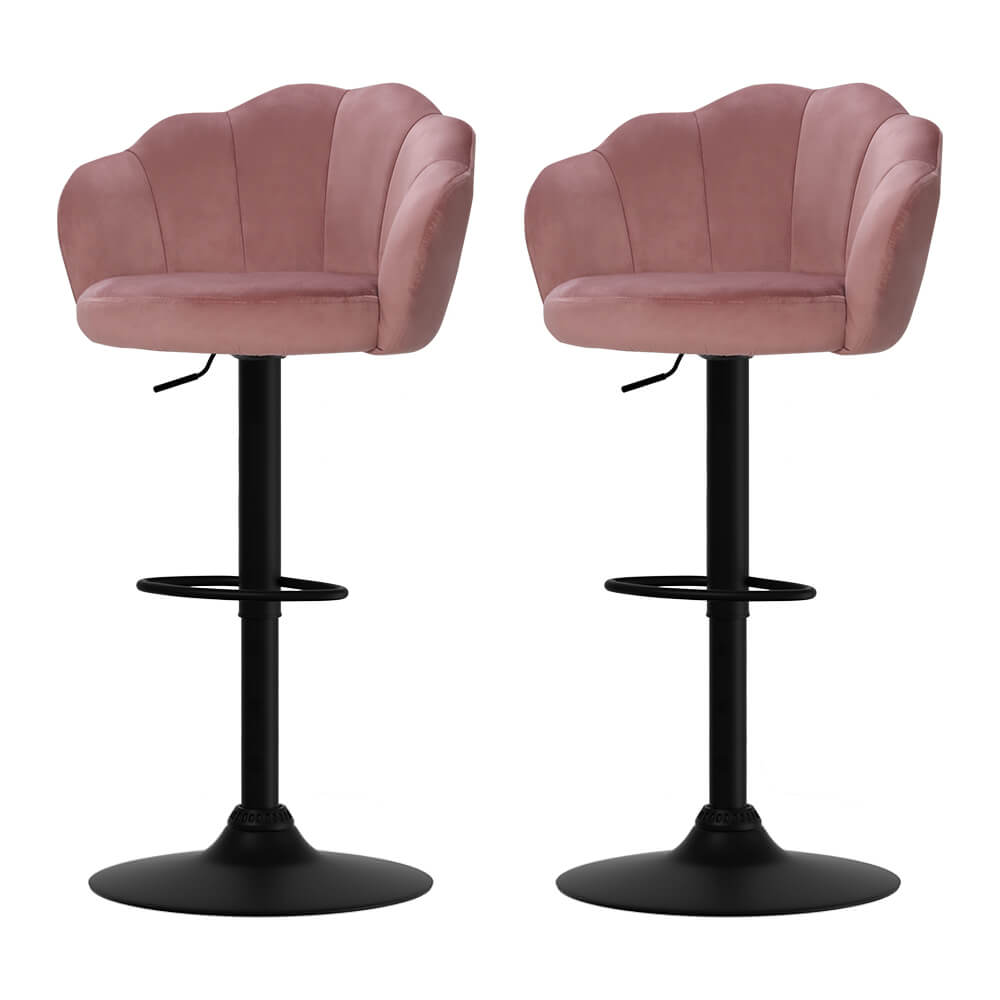 Ambrose | Modern Metal Velvet Swivel Bar Stools | Set Of 2 | Pink