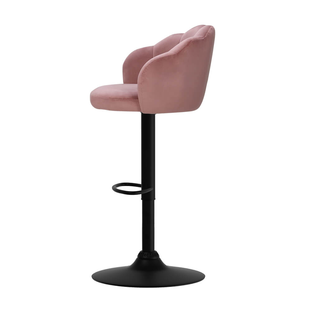 Ambrose | Modern Metal Velvet Swivel Bar Stools | Set Of 2 | Pink