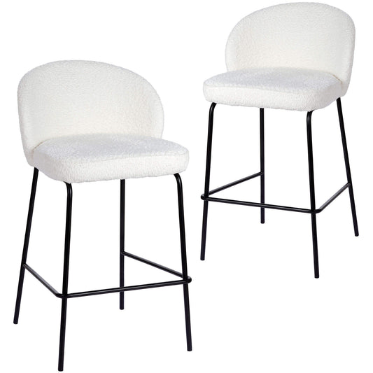 Andre | Modern Metal Fabric Bar Stools | Set Of 2 | Ivory