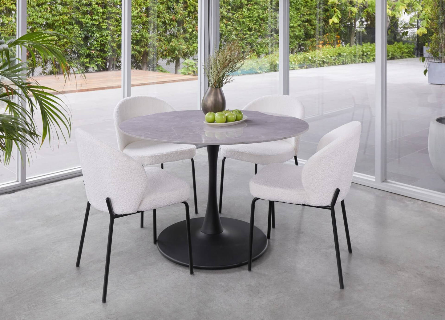 Andre | Metal Scratch Resistant Polished Ceramic 4 Seater Round Dining Table | Grey